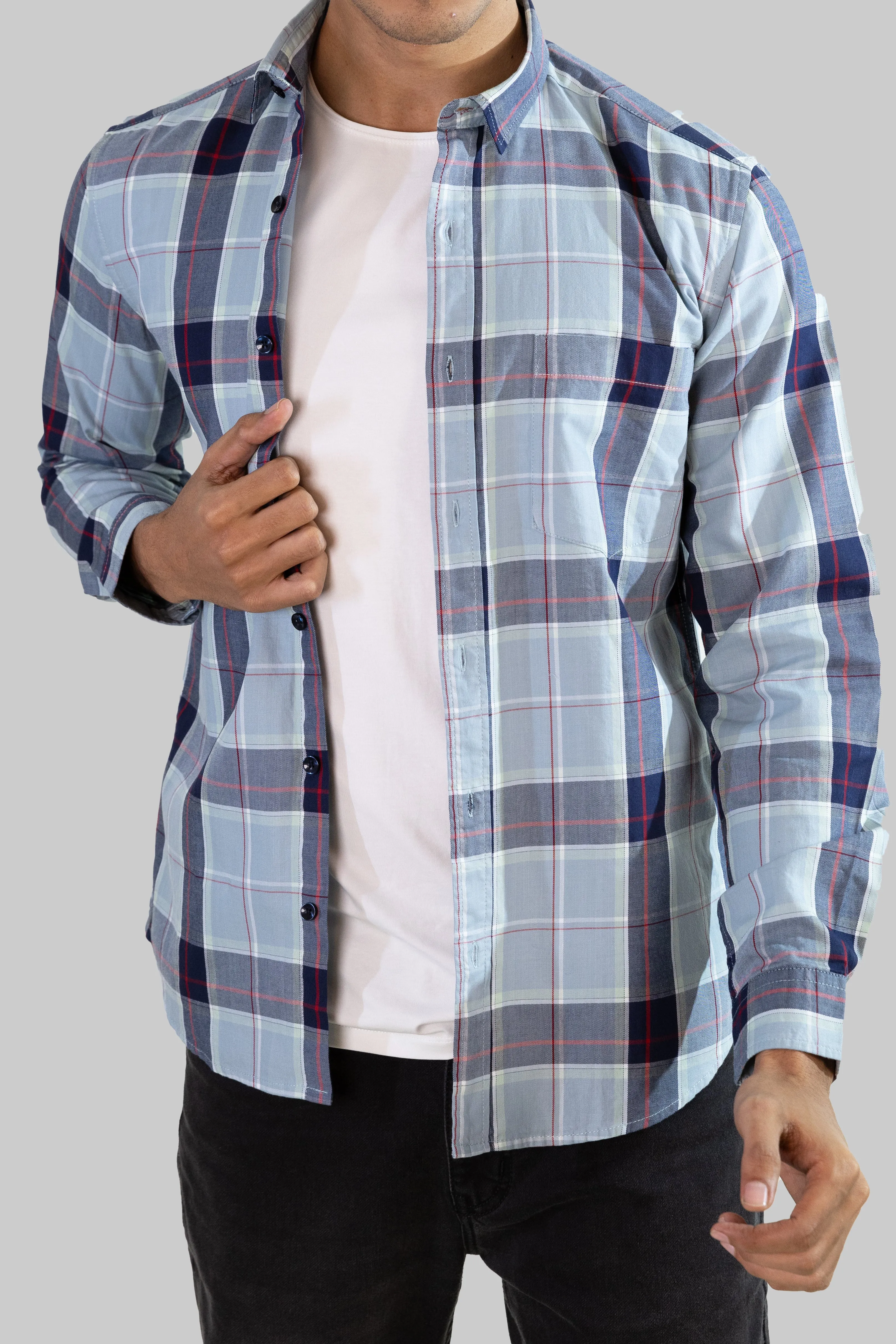 Gridline Checkered Shirt - Light Blue