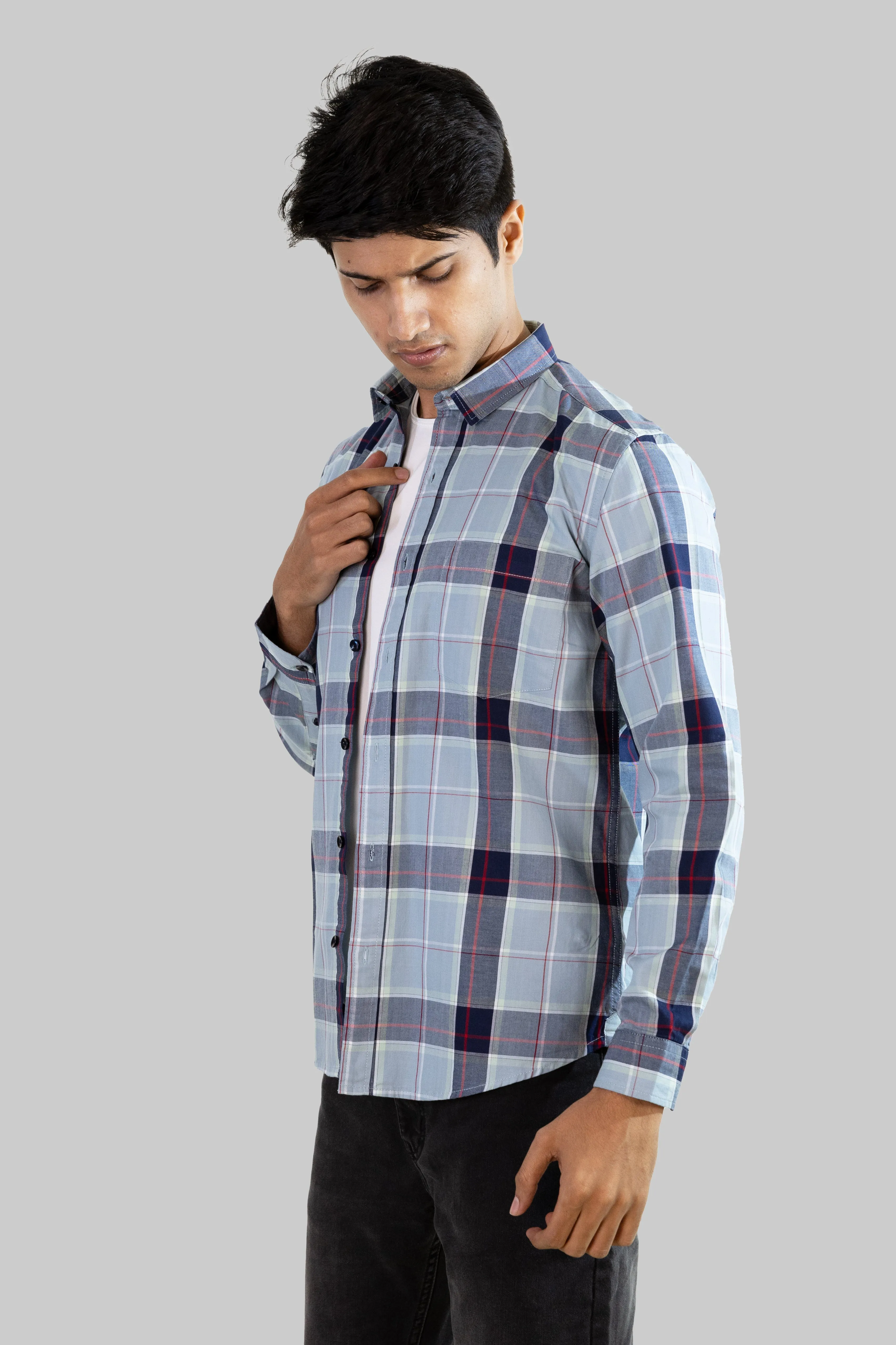 Gridline Checkered Shirt - Light Blue