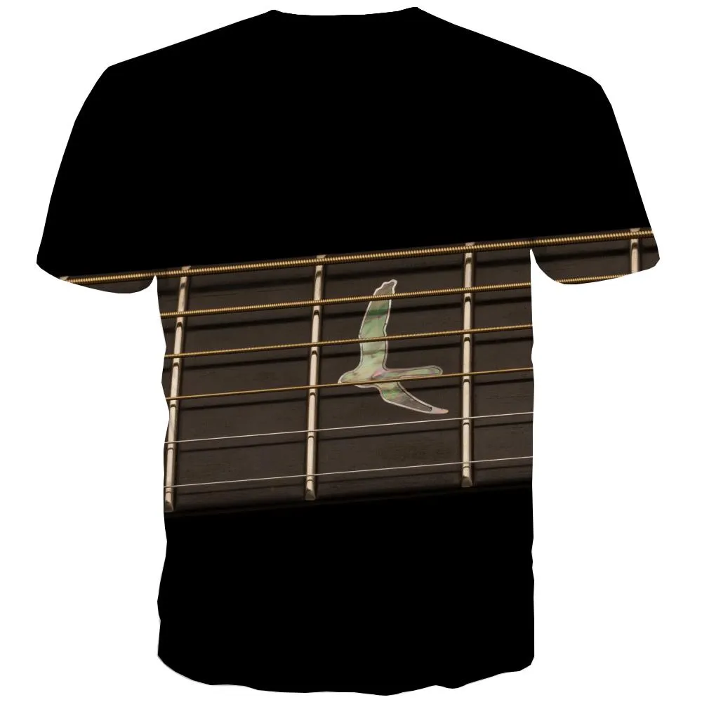 Guitar T shirts Men Music Tshirts Cool Wooden T shirts Funny Metal T-shirts 3d