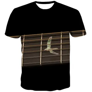 Guitar T shirts Men Music Tshirts Cool Wooden T shirts Funny Metal T-shirts 3d