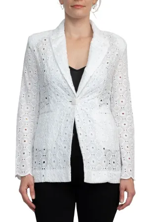 Industry Lapel Collar Long Sleeve One Button Closure Eyelet Lace Blazer