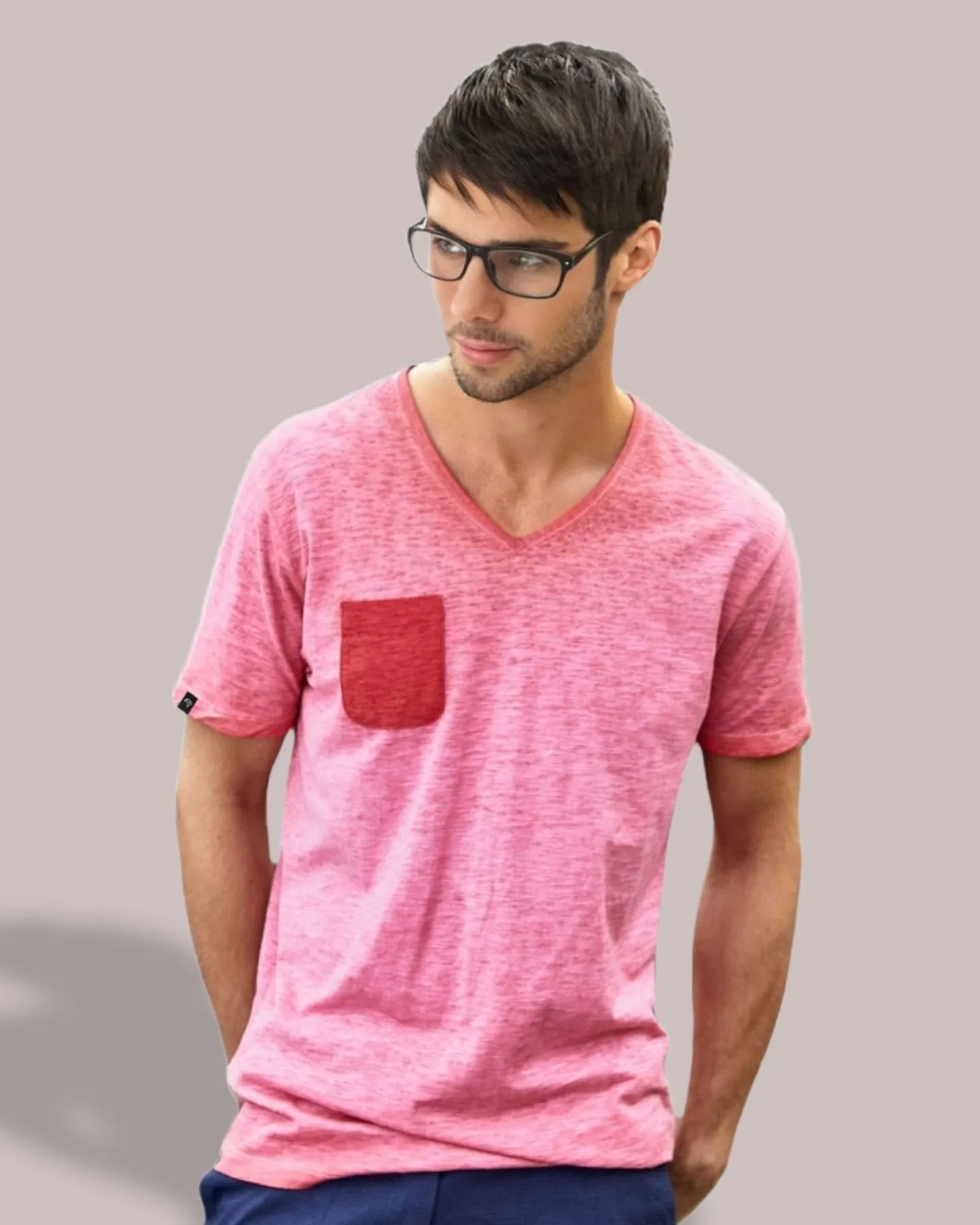 JAN 8016 ― Herren Bio-Baumwolle V-Neck Flammgarn T-Shirt - Chili Rot