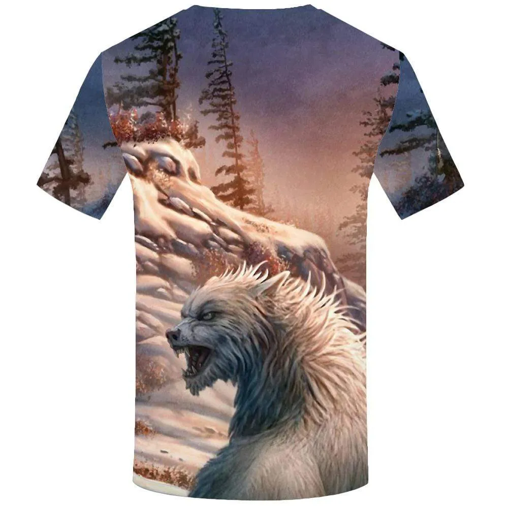 KYKU Wolf T shirt Men Forest Tshirts Print Mountain T shirts Funny Snow Tshirt Anime Animal T-shirt 3d Mens Fashion Casual