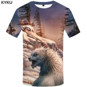 KYKU Wolf T shirt Men Forest Tshirts Print Mountain T shirts Funny Snow Tshirt Anime Animal T-shirt 3d Mens Fashion Casual