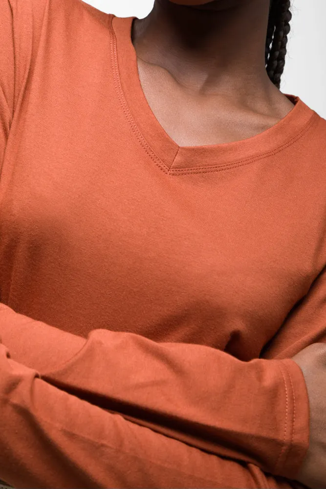 Long Sleeve V-Neck T-Shirt Brown