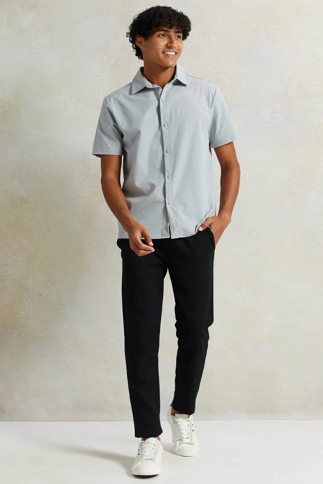 Men Grey Short Sleeved Formal Shirt