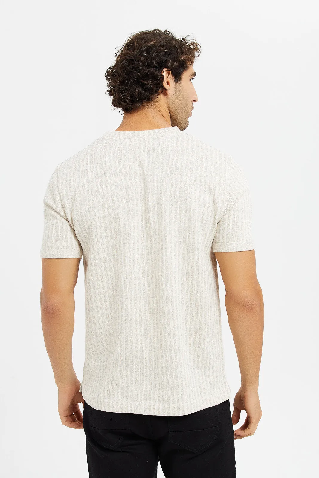 Men Loose Knit Striper T-Shirt