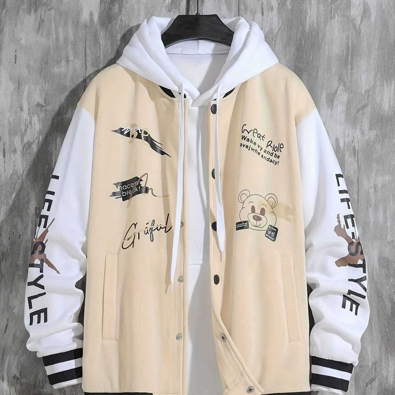 Mens College Varsity Jacket Letter Print Baseball Coat for SpringAutumn