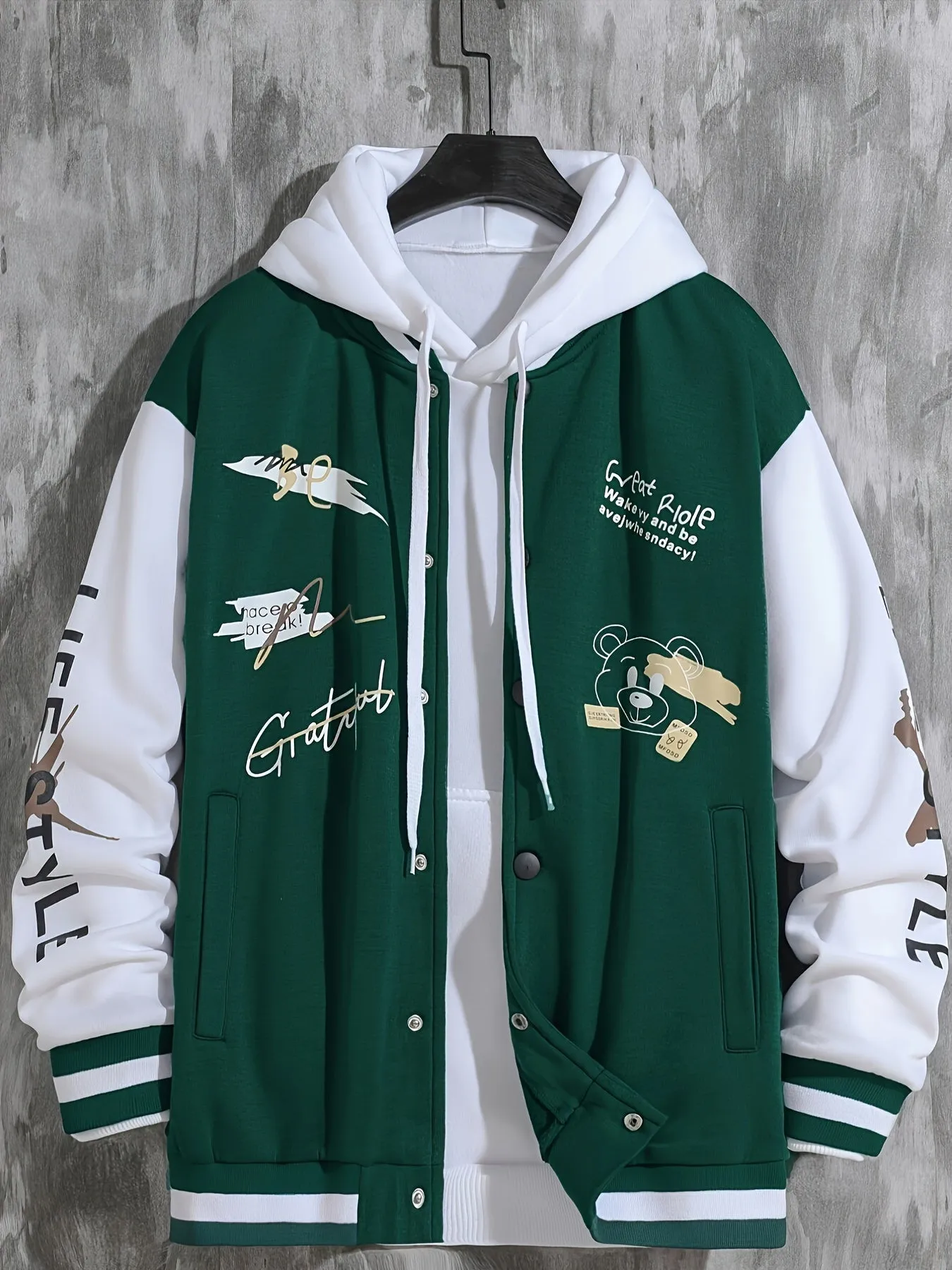 Mens College Varsity Jacket Letter Print Baseball Coat for SpringAutumn