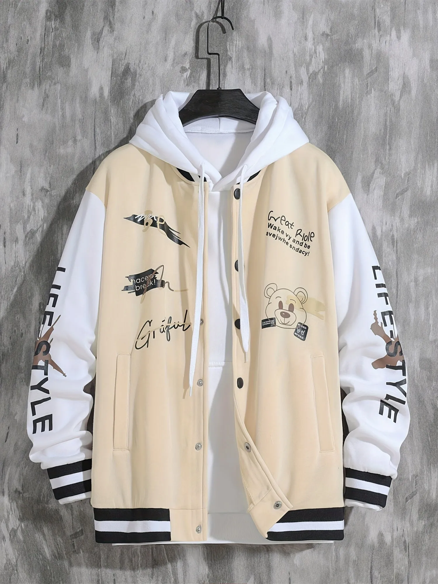 Mens College Varsity Jacket Letter Print Baseball Coat for SpringAutumn