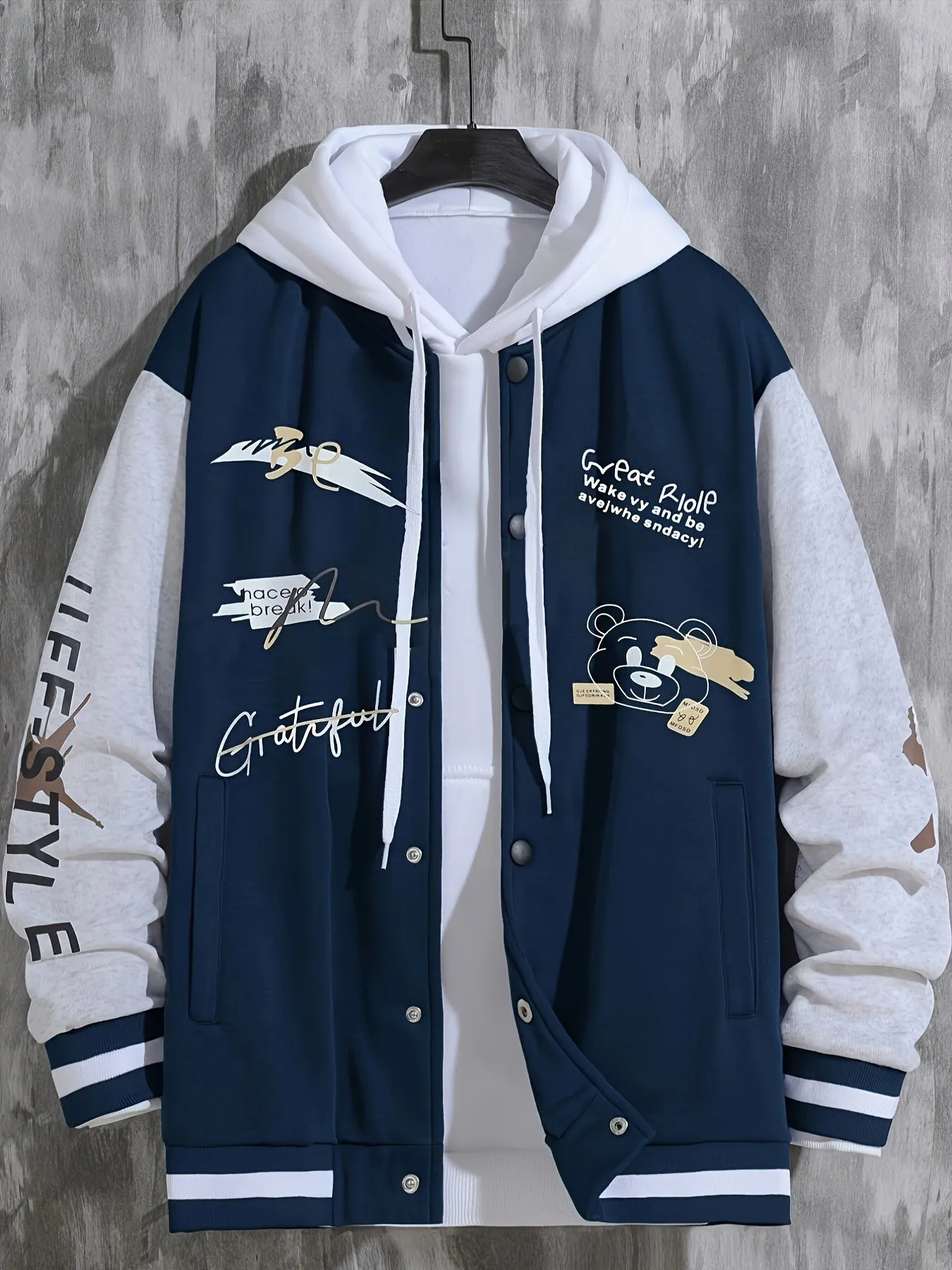 Mens College Varsity Jacket Letter Print Baseball Coat for SpringAutumn