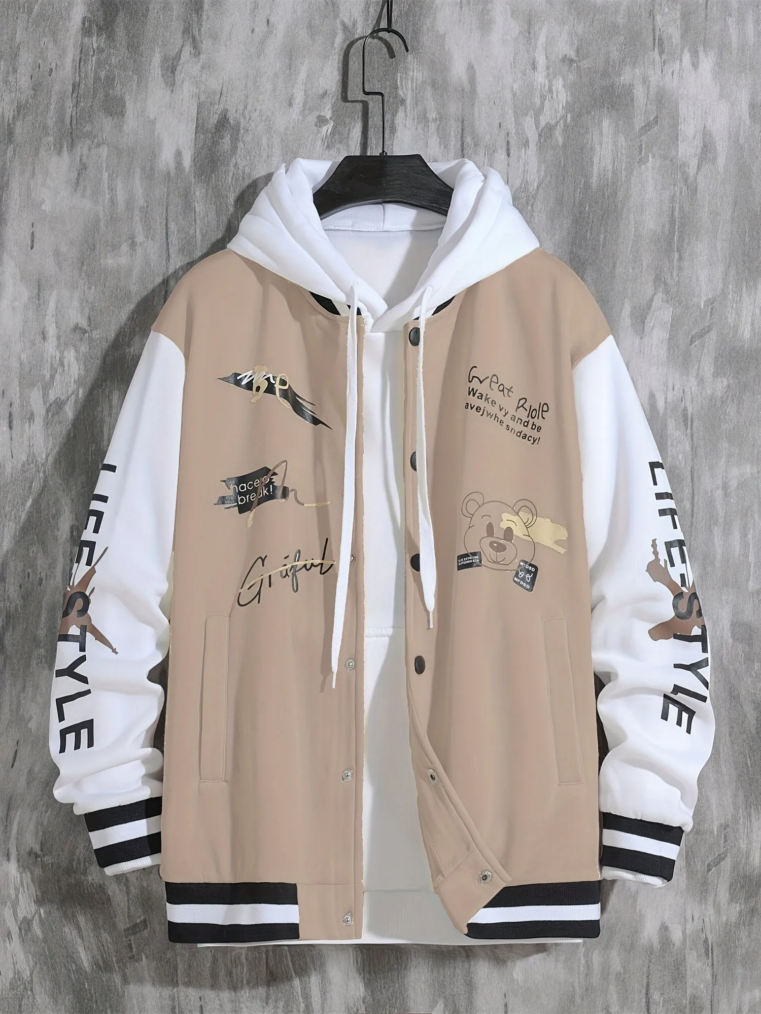 Mens College Varsity Jacket Letter Print Baseball Coat for SpringAutumn