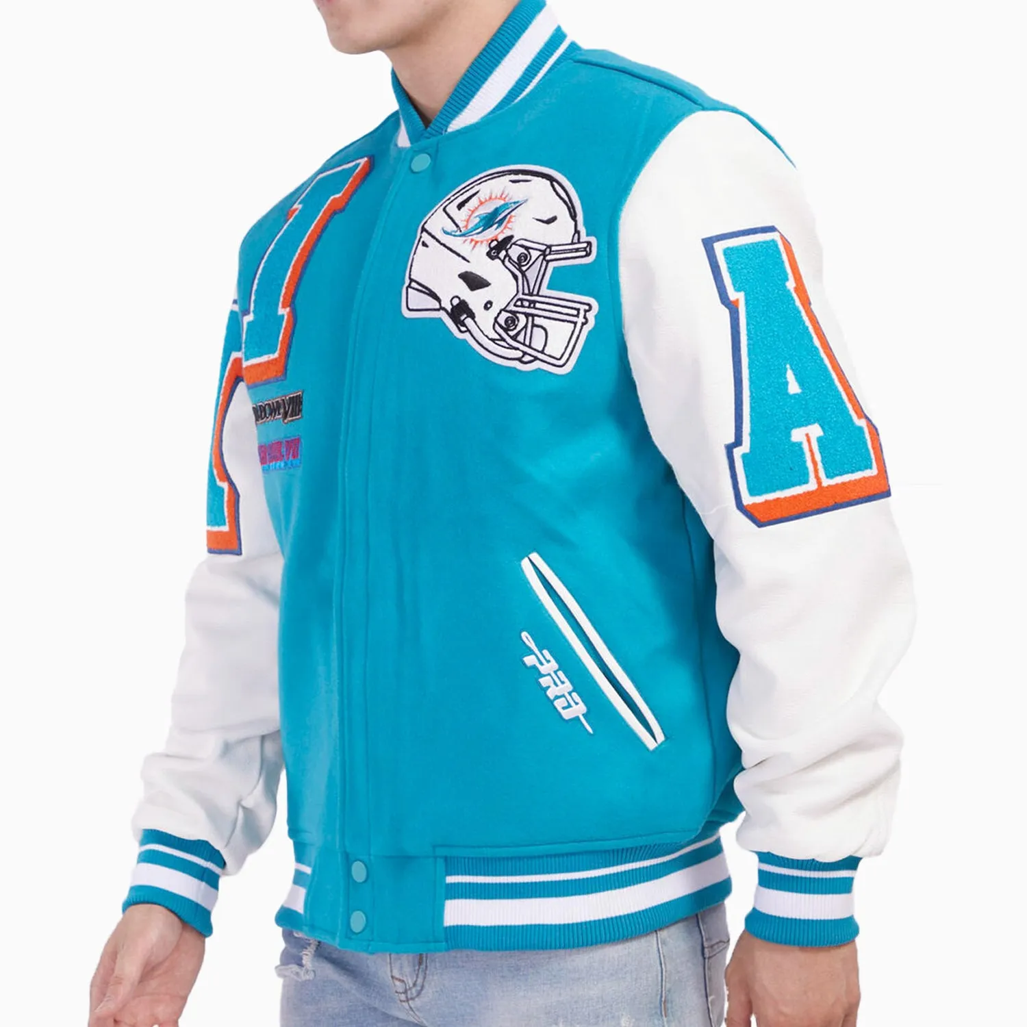 Men's Miami Dolphins NFL Mash Up Rib Wool Varsity Jacket