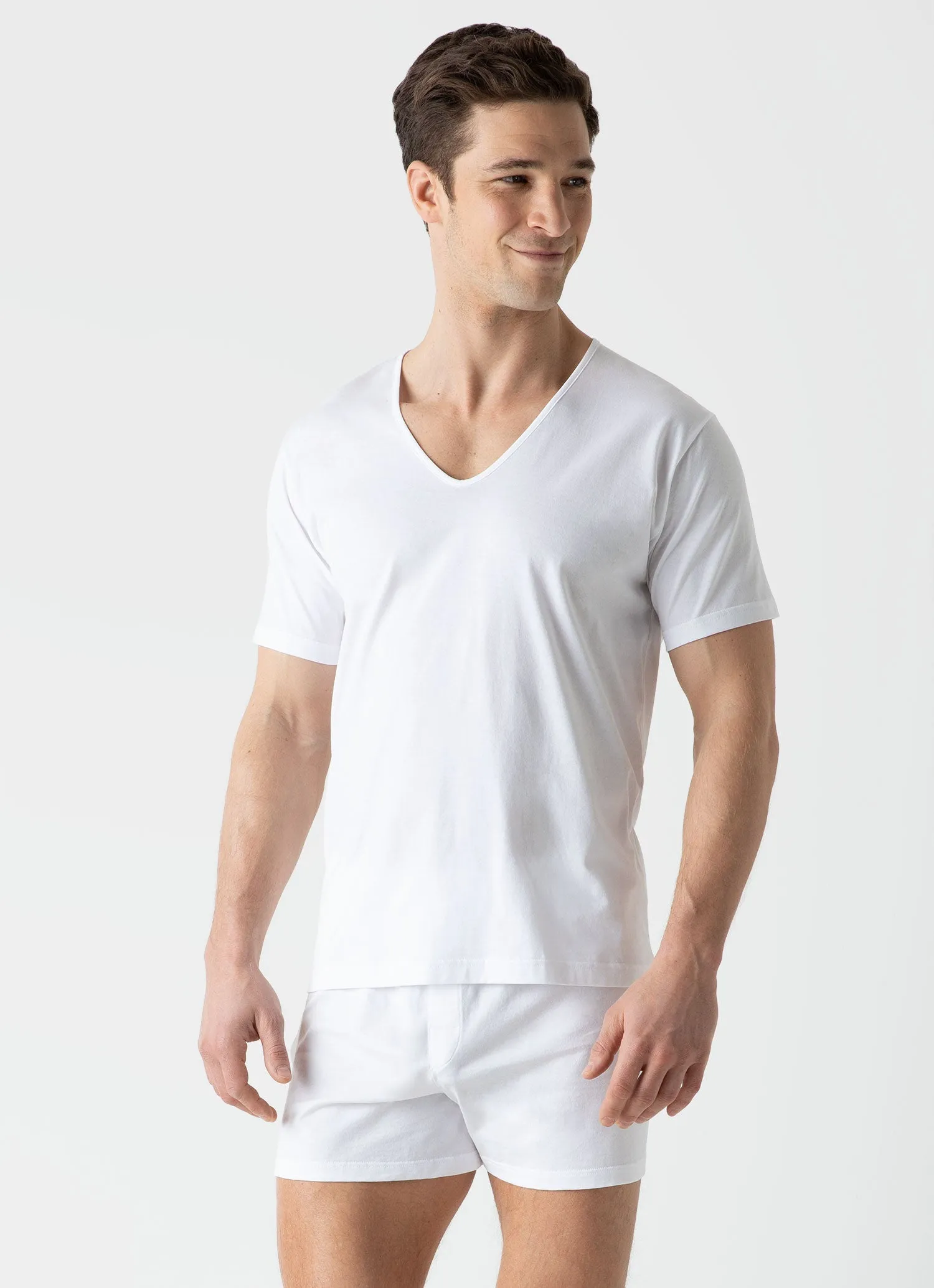 Men's Superfine Cotton V-neck Underwear T-shirt in White