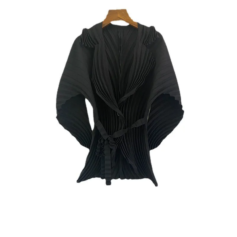 Miyake Pleated Irregular Lace-Up Cardigan