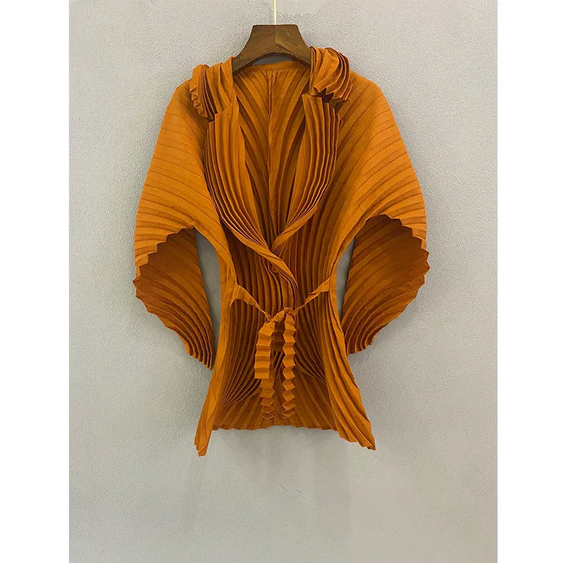 Miyake Pleated Irregular Lace-Up Cardigan