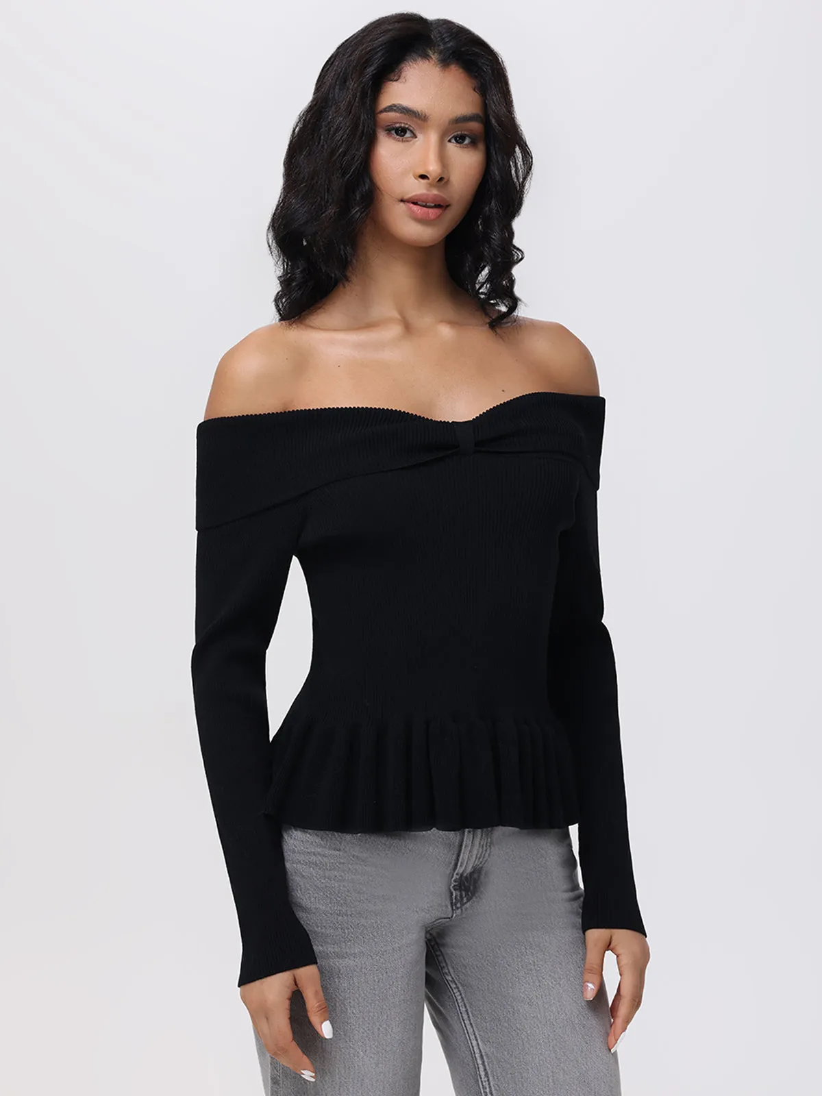 Morgan: Off Shoulder Peplum Sweater