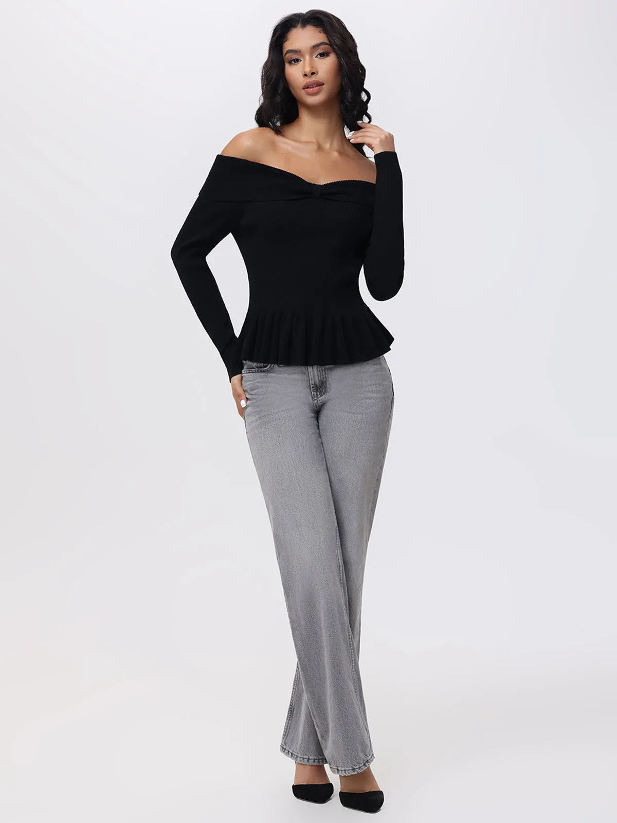 Morgan: Off Shoulder Peplum Sweater