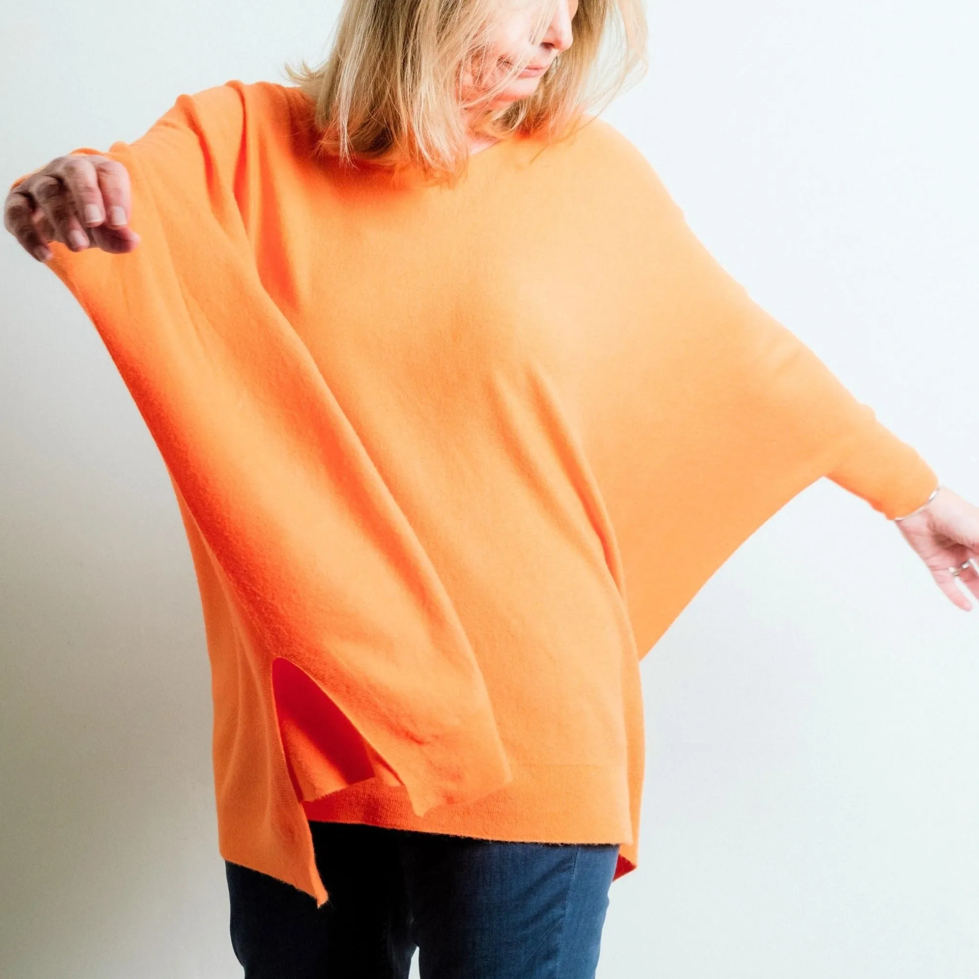 Orange Asymmetric Box Fit Supersoft Fine Knit Jumper With Batwing Sleeve