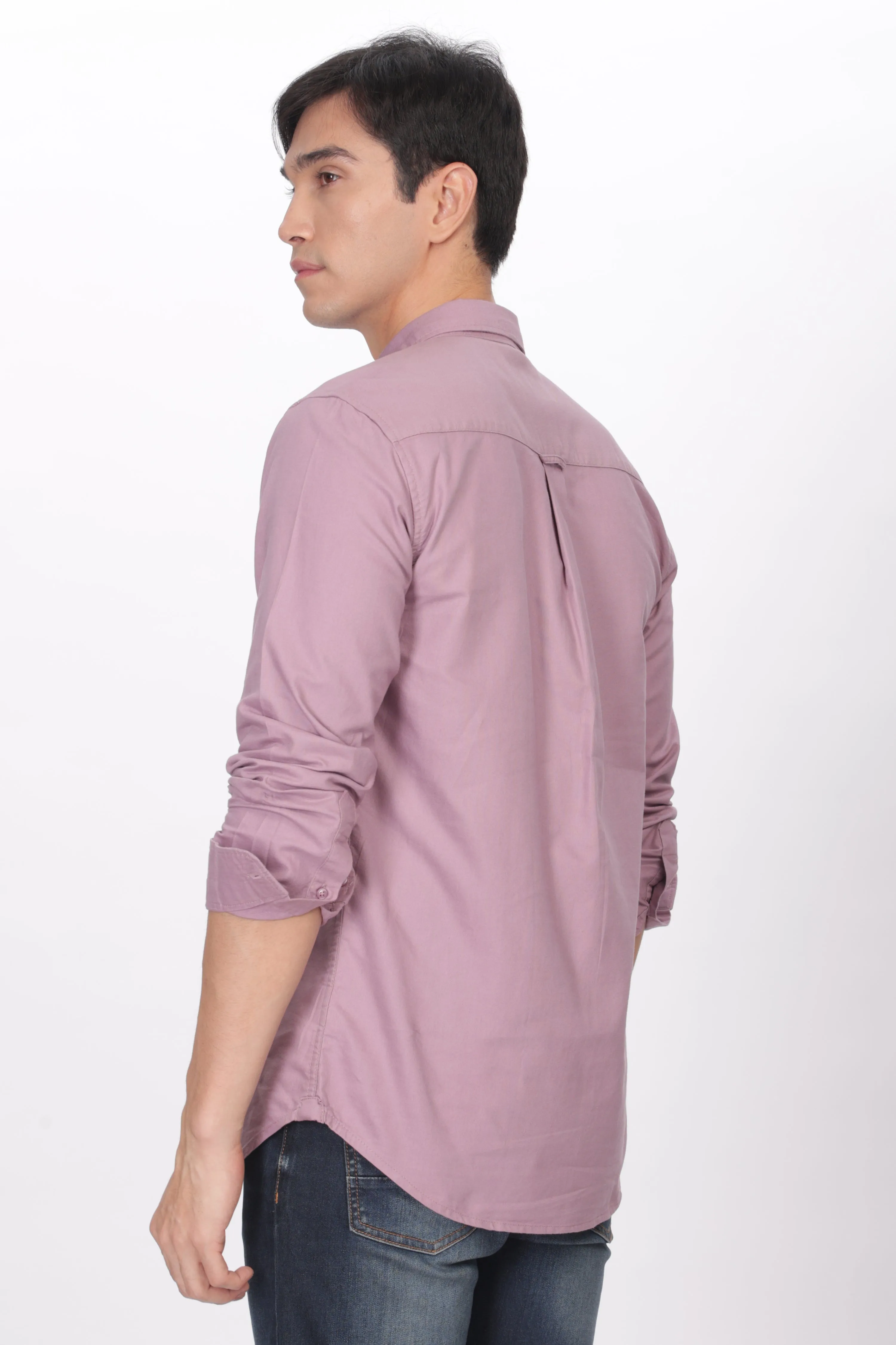 Peach Regular Fit Plain Full Sleeve Shirt