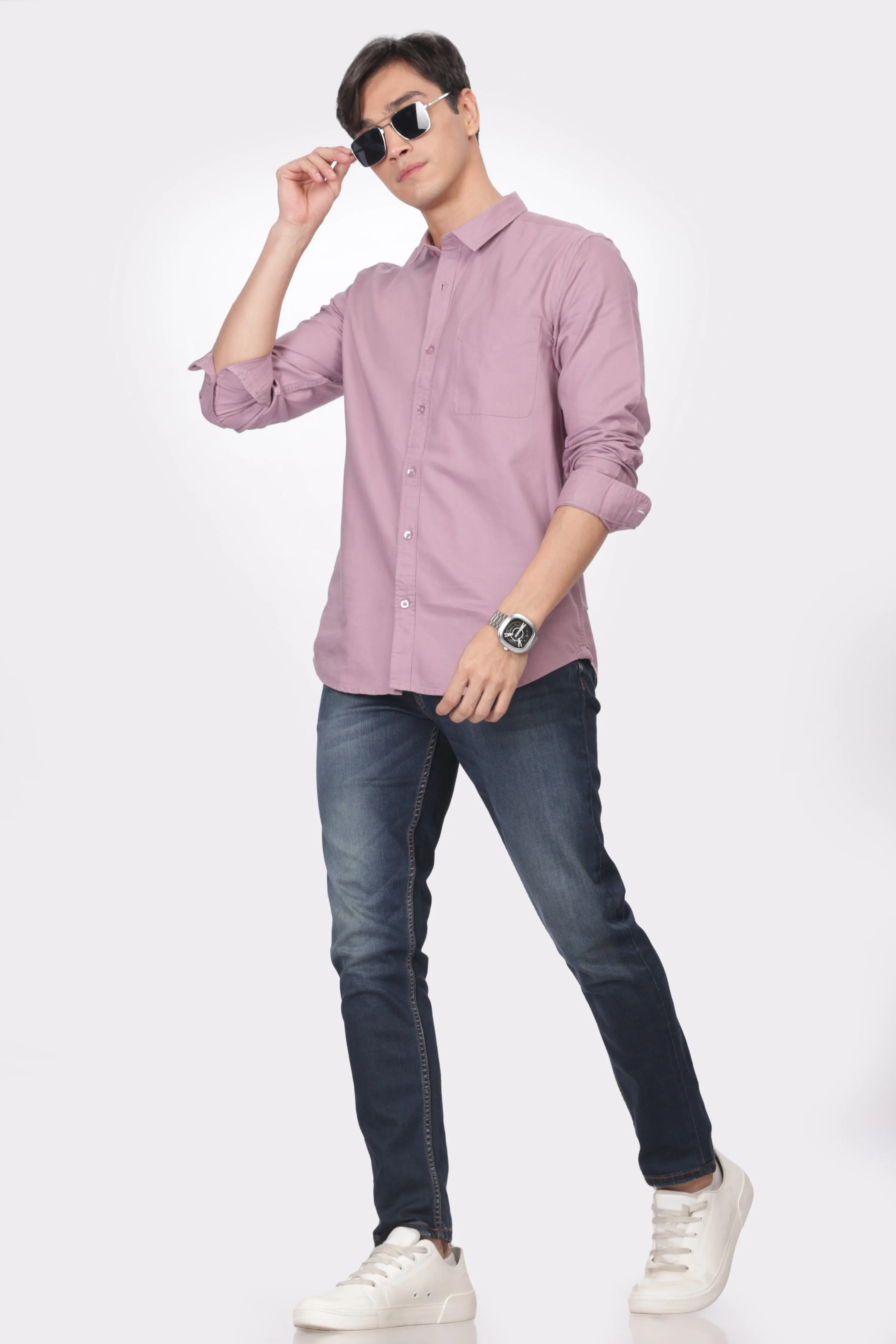 Peach Regular Fit Plain Full Sleeve Shirt