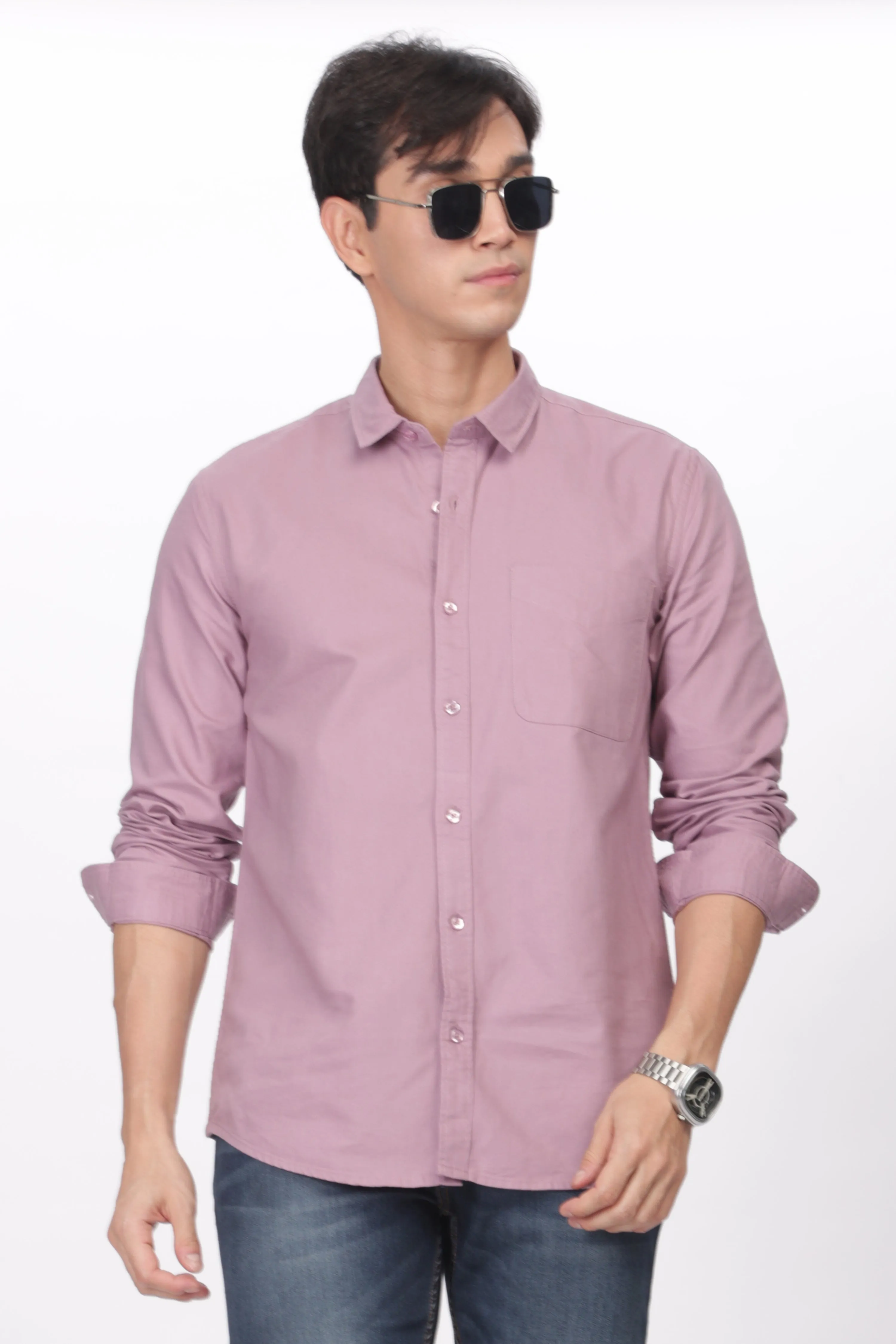 Peach Regular Fit Plain Full Sleeve Shirt