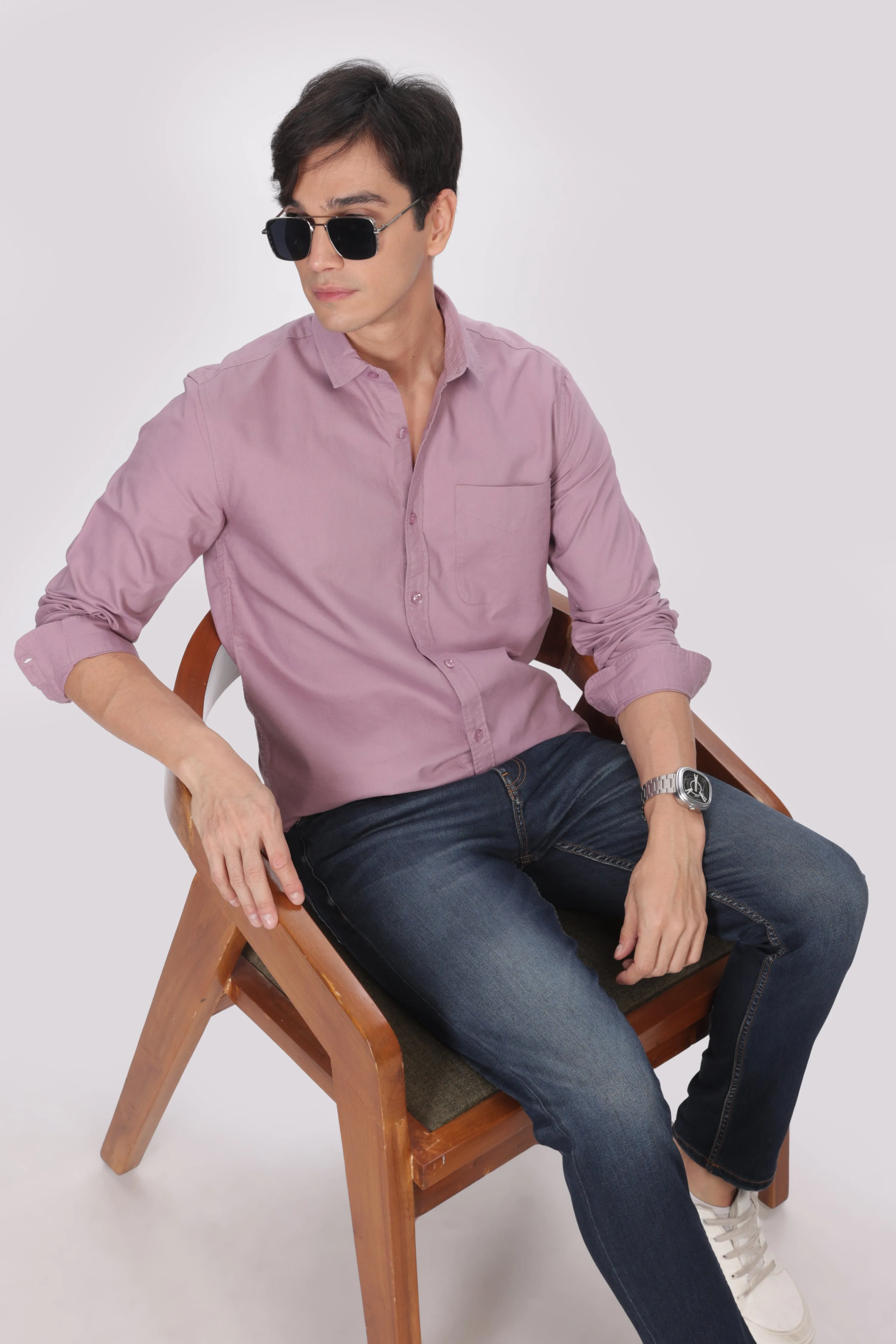 Peach Regular Fit Plain Full Sleeve Shirt