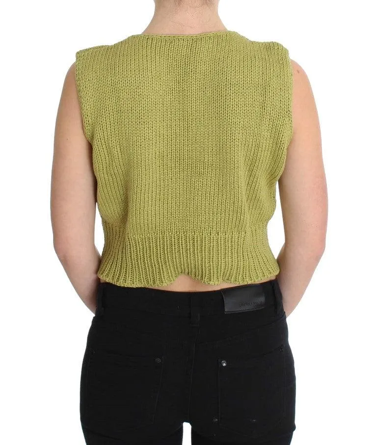 PINK MEMORIES Elegant Green Sleeveless Vest Sweater