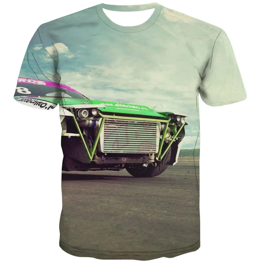 Racing Car T-shirt Men Metal Shirt Print City T shirts Funny Gray T-shirts Graphic Retro Tshirts Cool