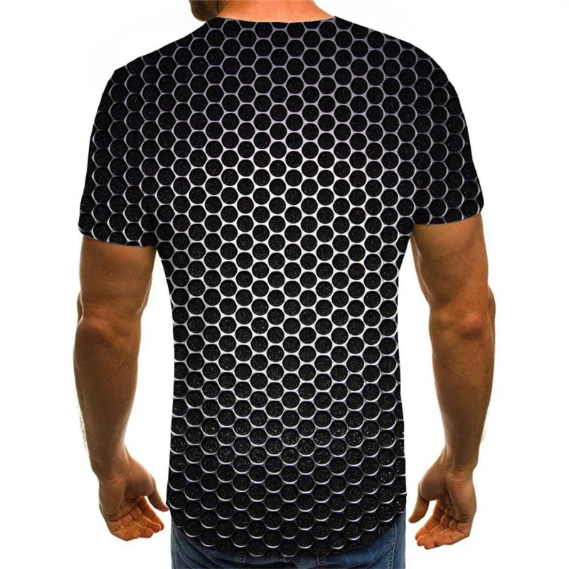 Round hole metallic texture t shirt t shirt 3D special texture man different Cool art costume