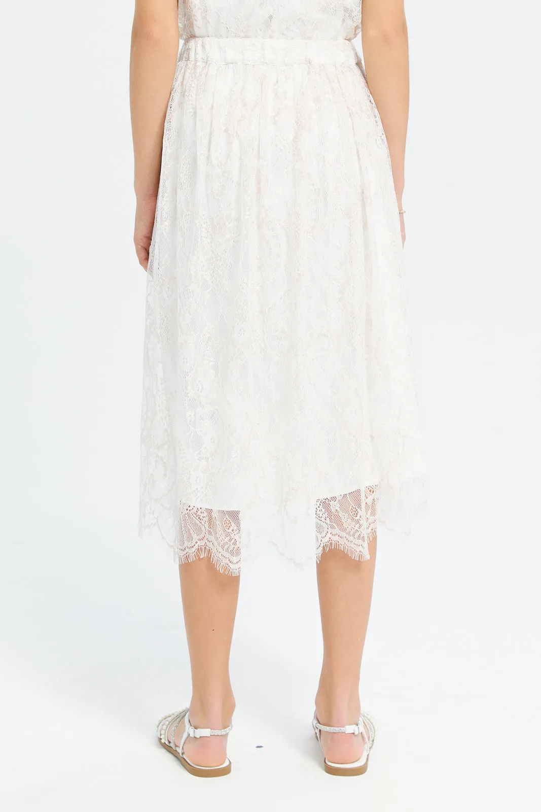 Senior Girls White Lace Tulle Skirt