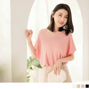 SHORT SLEEVE V-NECK LOOSE FITS KNITS TOPS