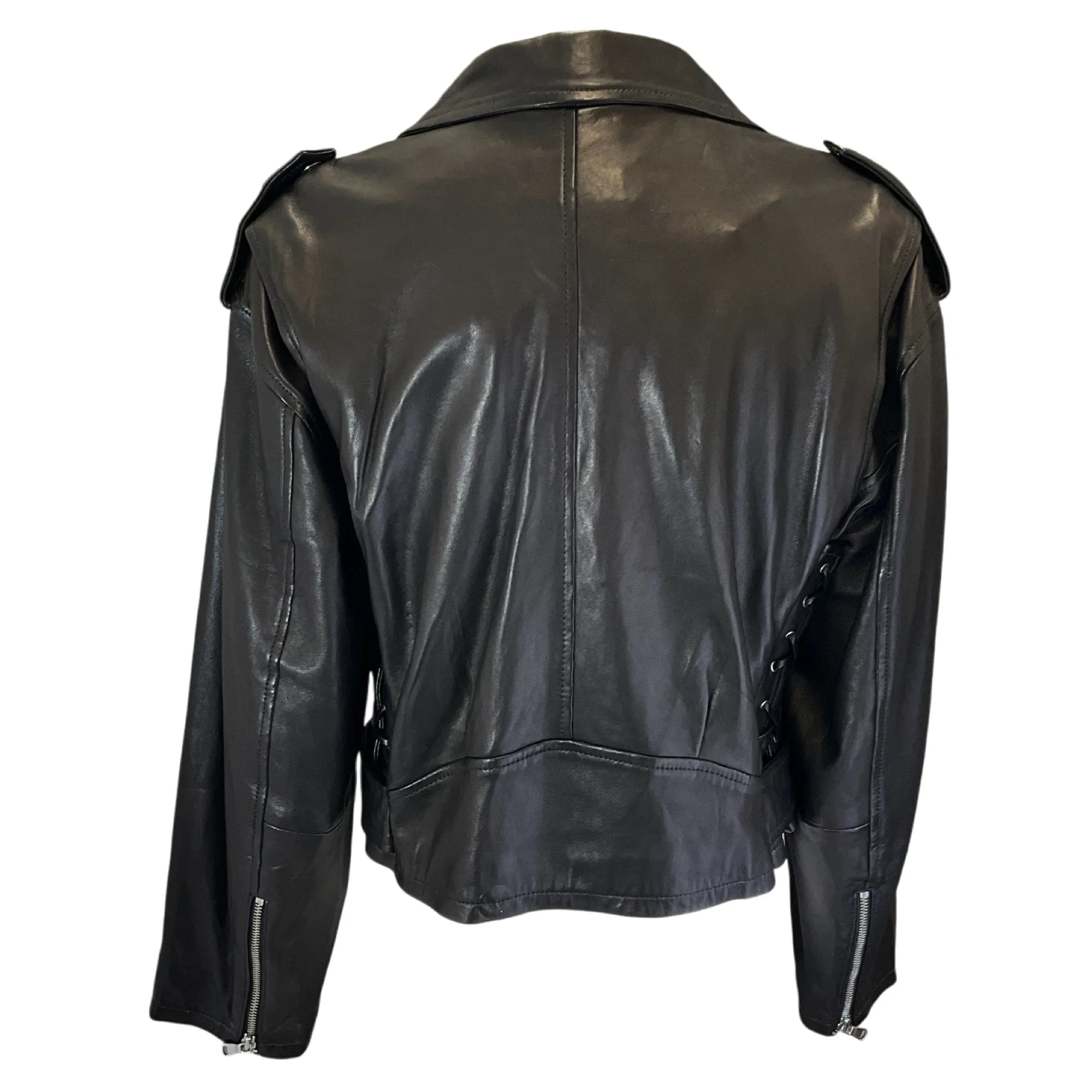 SPRWMN Black Lambskin Leather Moto Zip Jacket