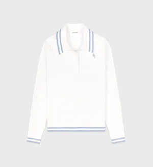 SRC Mini Cable Longsleeve Polo - Off White/China Blue