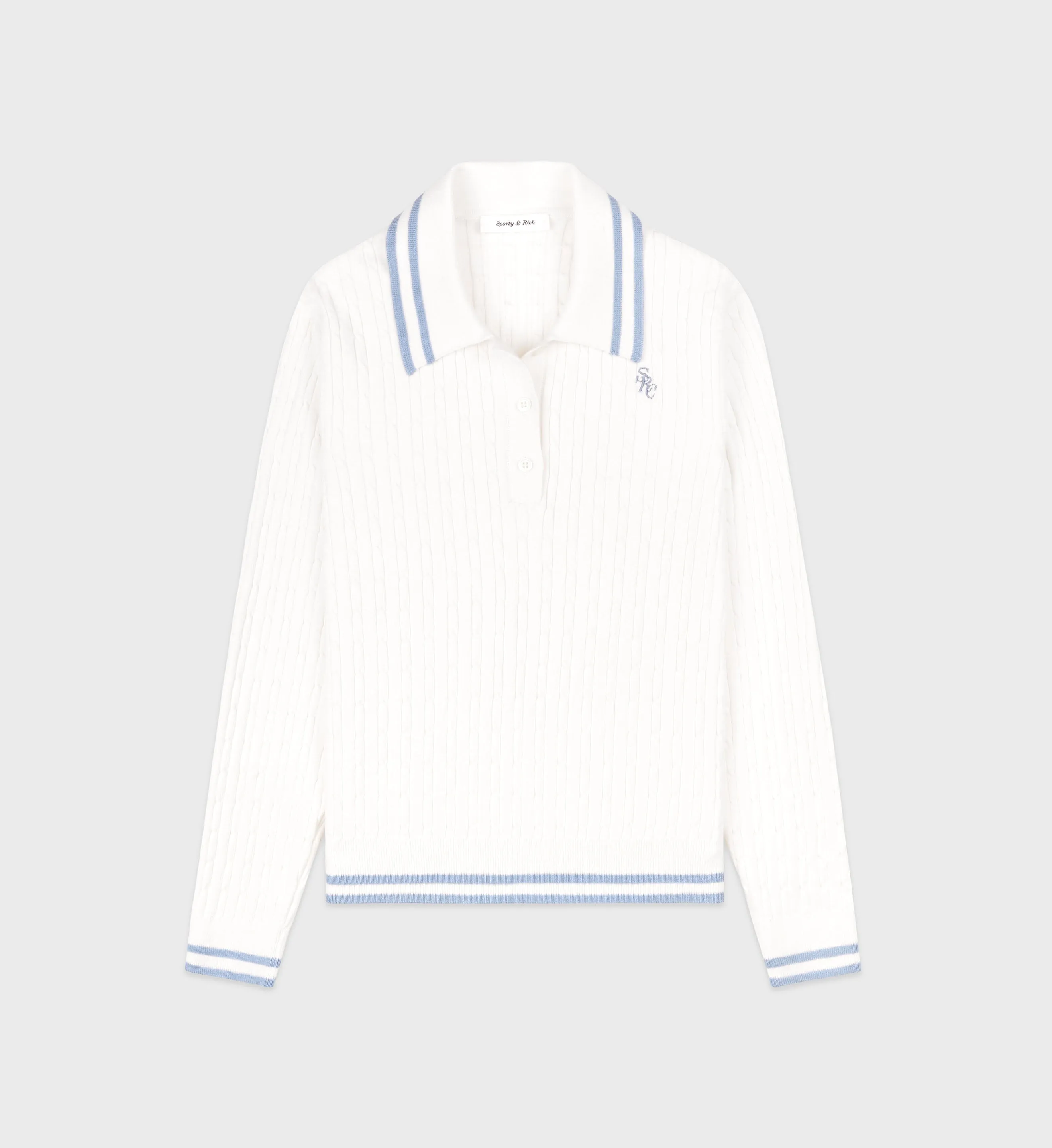 SRC Mini Cable Longsleeve Polo - Off White/China Blue