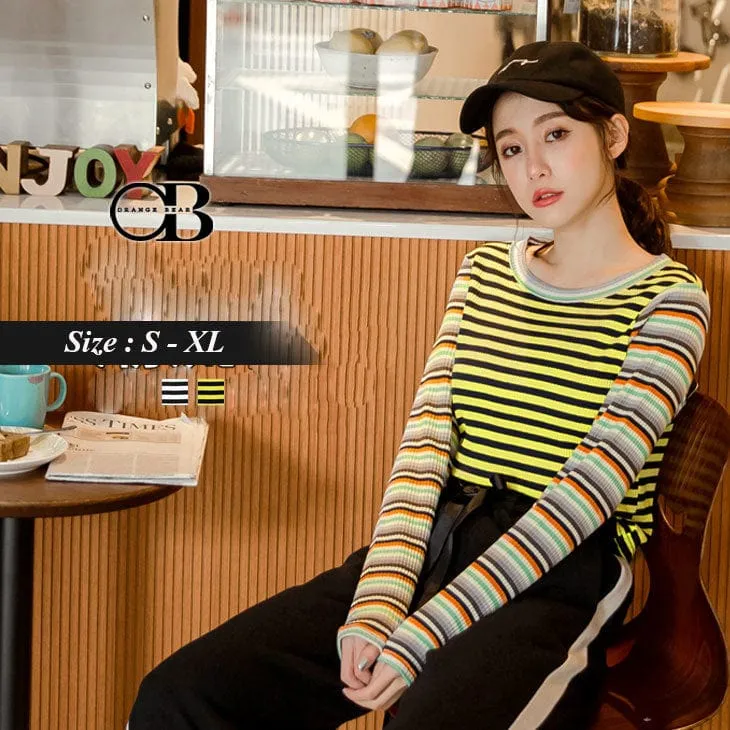 STRIPED KNIT SLIM FIT TOPS