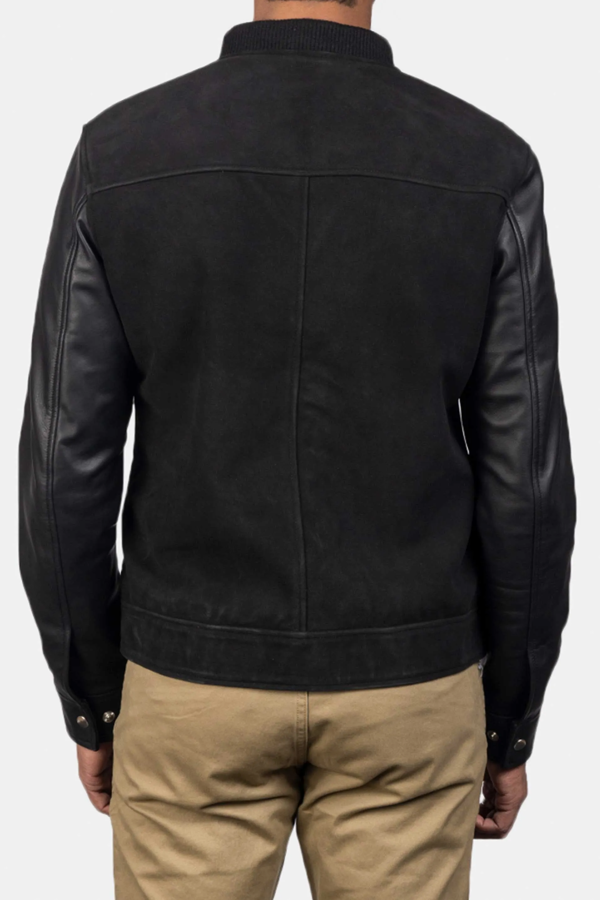 The Apex | Men's Black Plain Suede Hybrid Bomber Jacket