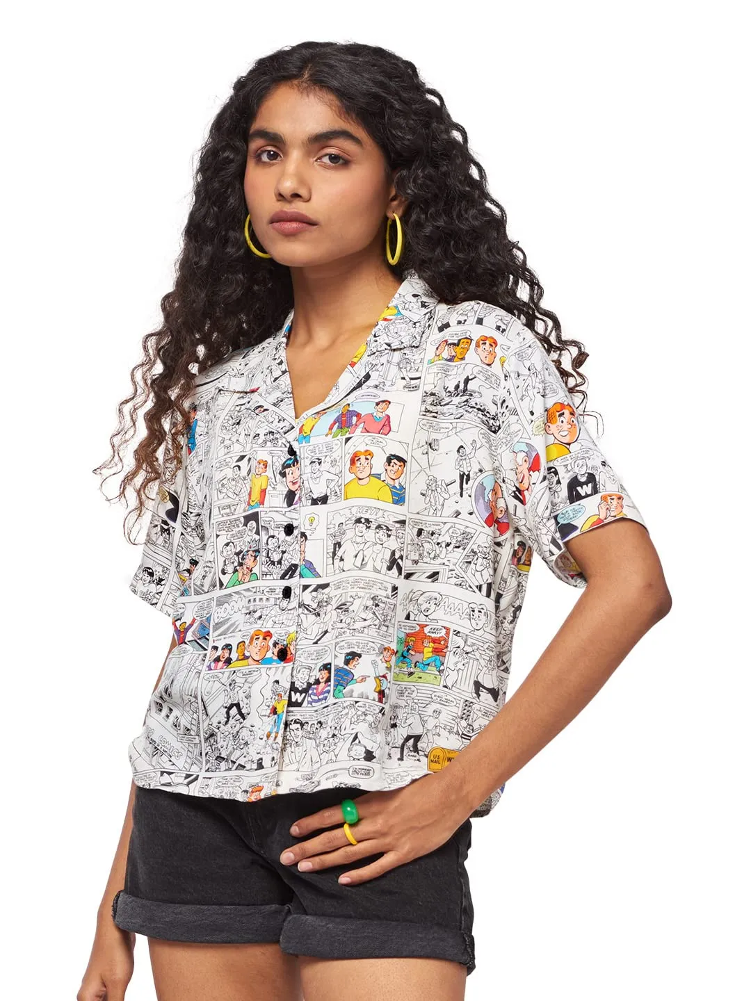 The Souled Store| Official Archie: Comic Strip Women and Girl Hawaiian Shirts|Regular fit Half Sleeve Graphic Printed| 100% Rayon White Color Women Hawaiian Shirts