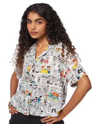 The Souled Store| Official Archie: Comic Strip Women and Girl Hawaiian Shirts|Regular fit Half Sleeve Graphic Printed| 100% Rayon White Color Women Hawaiian Shirts