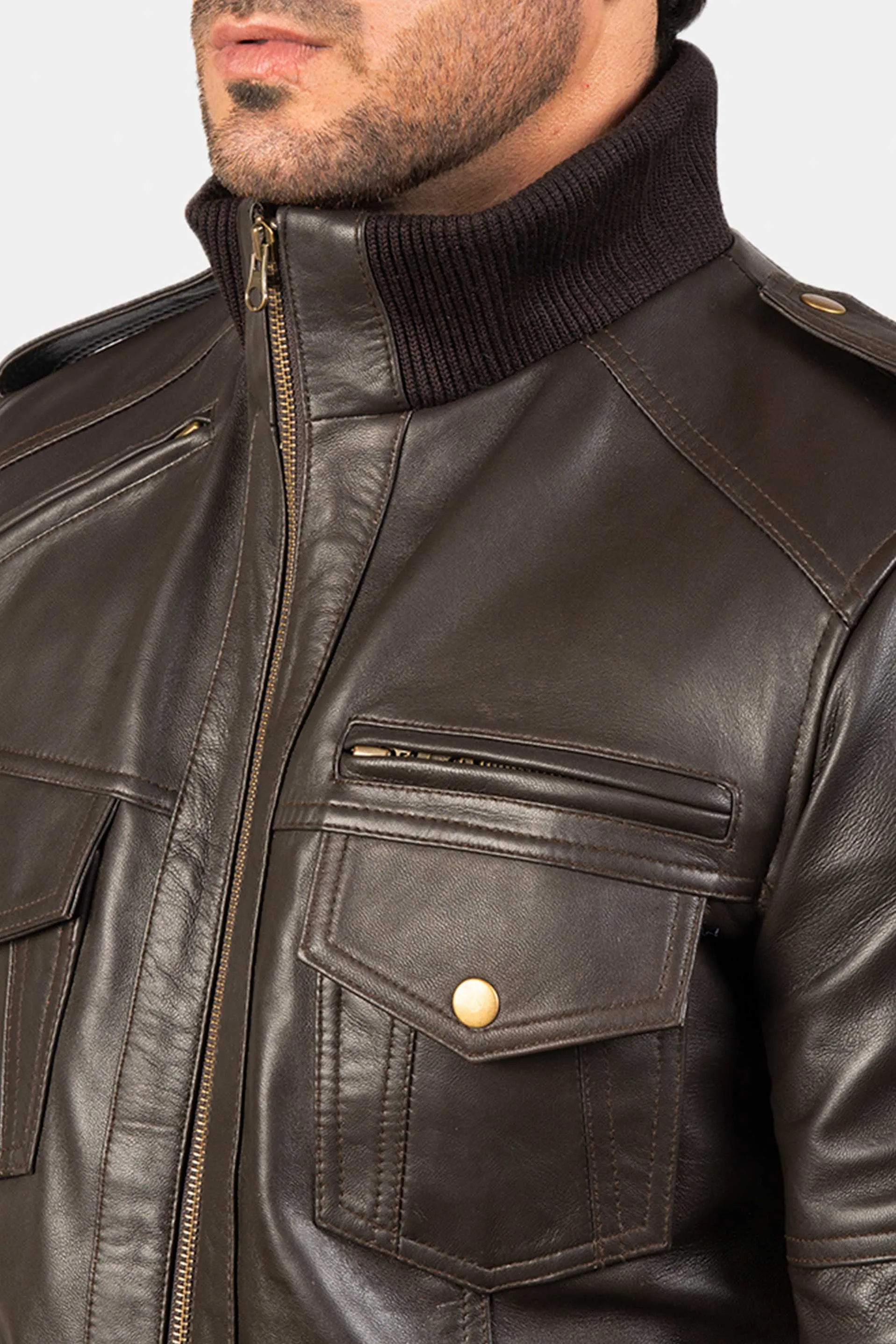 The Spy | Men's Brown Leather Bomber Jacket