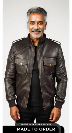 The Spy | Men's Brown Leather Bomber Jacket