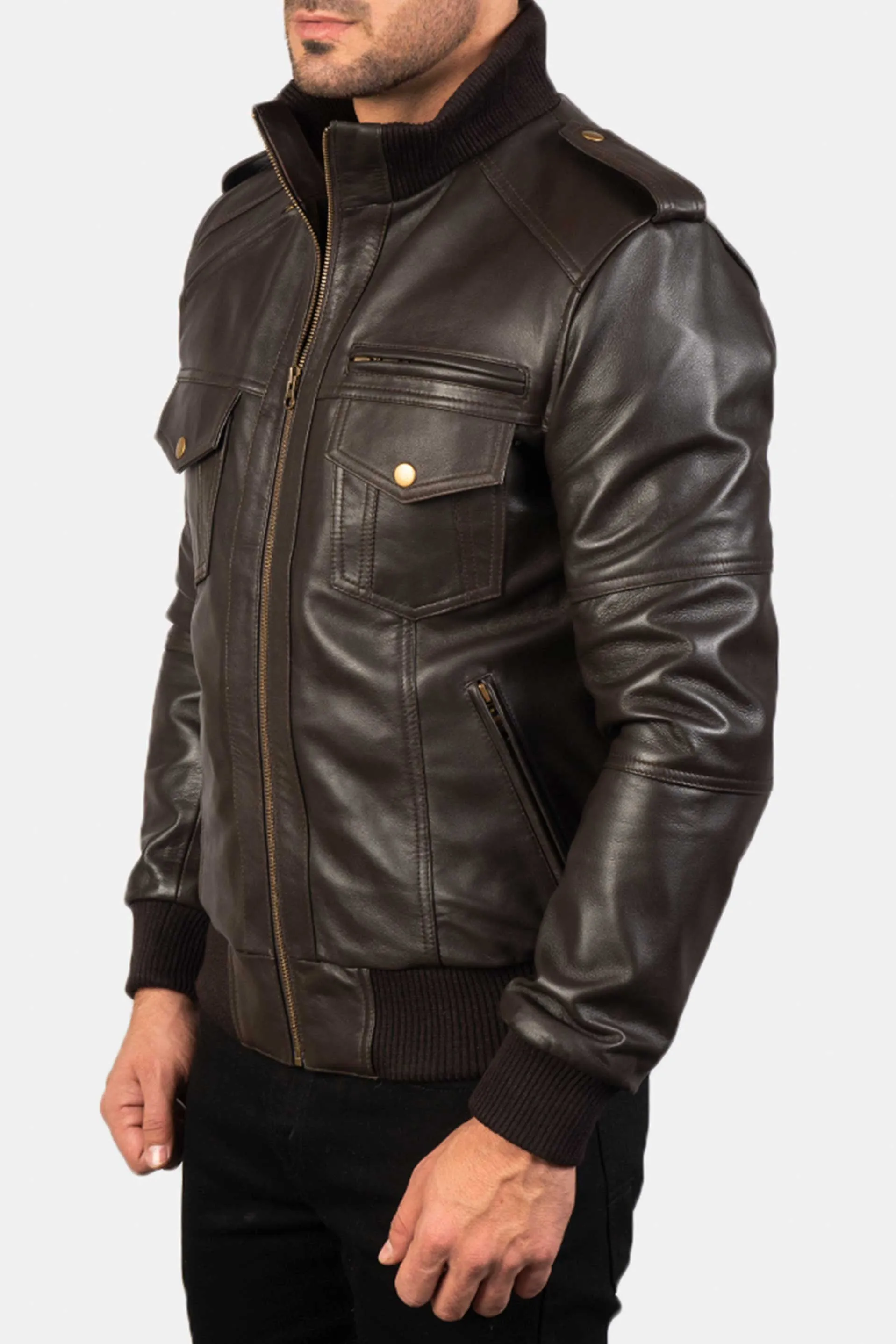 The Spy | Men's Brown Leather Bomber Jacket