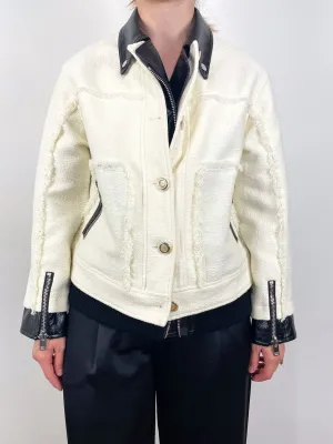 Tweed Hybrid Moto Jacket w/Leather Combo in Ivory