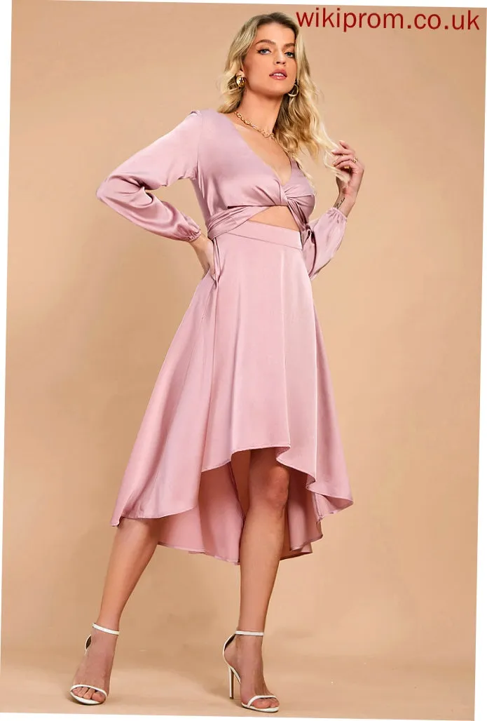 V-Neck A-line Club Dresses Satin Long Sleeves Justice Elegant Midi Dresses