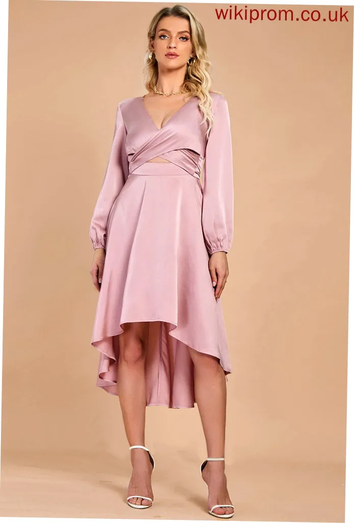 V-Neck A-line Club Dresses Satin Long Sleeves Justice Elegant Midi Dresses