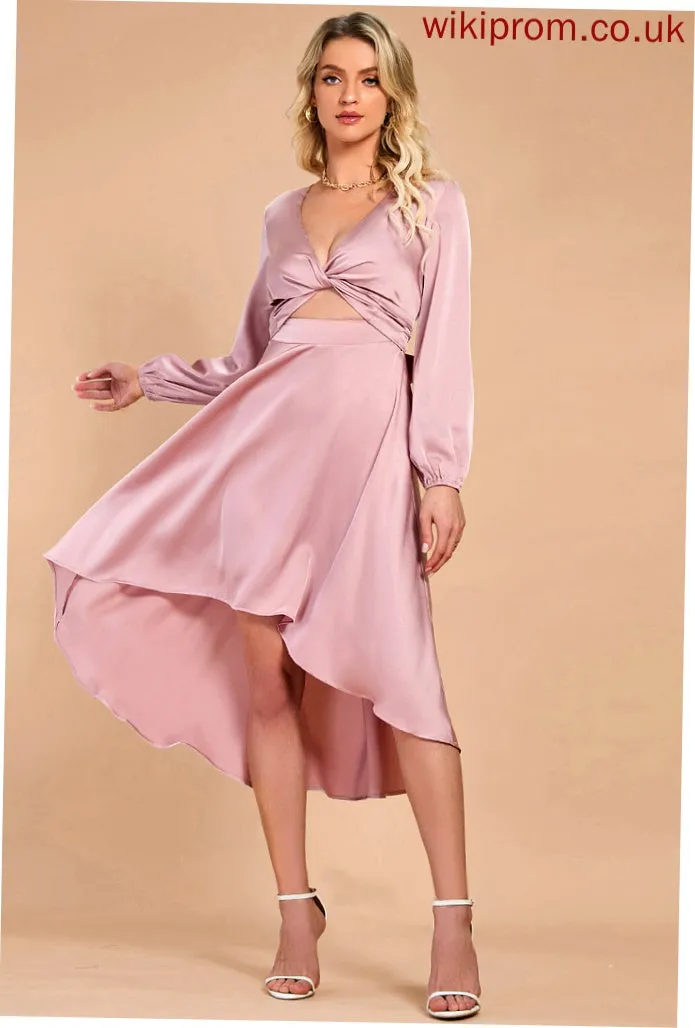 V-Neck A-line Club Dresses Satin Long Sleeves Justice Elegant Midi Dresses