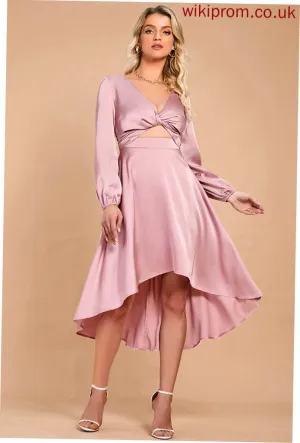 V-Neck A-line Club Dresses Satin Long Sleeves Justice Elegant Midi Dresses