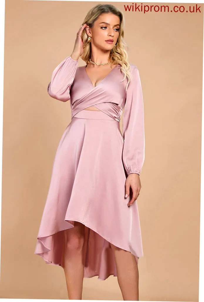 V-Neck A-line Club Dresses Satin Long Sleeves Justice Elegant Midi Dresses