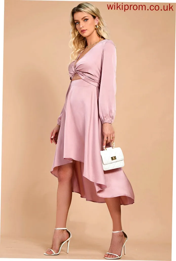 V-Neck A-line Club Dresses Satin Long Sleeves Justice Elegant Midi Dresses