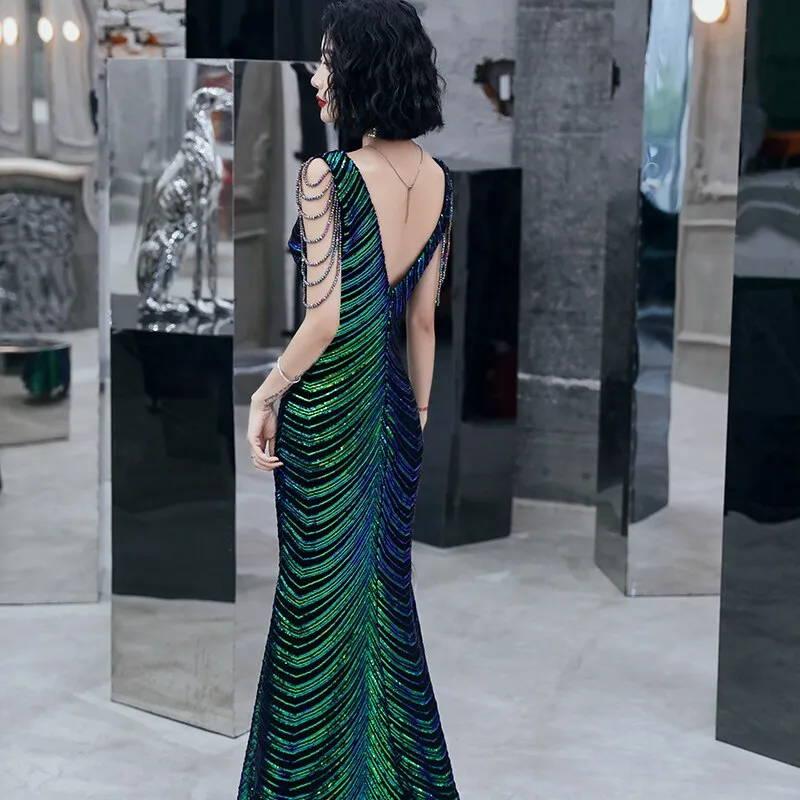 wei yin AE0298 Robe De Soiree New Style Sexy V-neck Sleeveless Mermaid Green Long Evening Dresses Elegant Abendkleider